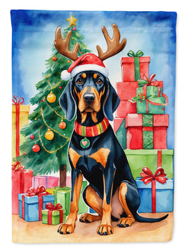 Black and Tan Coonhound Christmas Reindeer House Flag