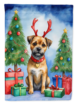 Border Terrier Christmas Reindeer House Flag