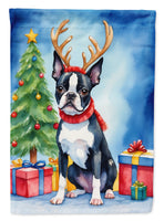 Boston Terrier Christmas Reindeer House Flag