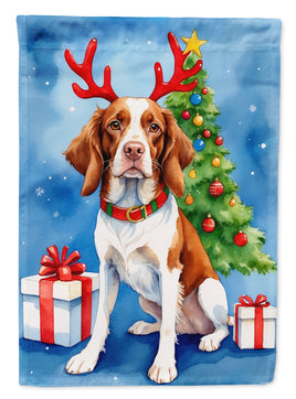 Brittany Spaniel Christmas Reindeer House Flag