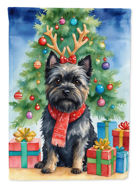 Black Cairn Terrier Christmas Reindeer House Flag