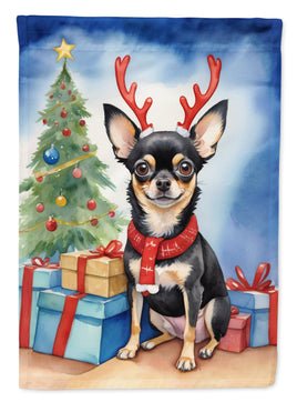 Black and Tan Chihuahua Christmas Reindeer House Flag