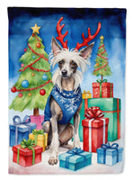 Chinese Crested Christmas Reindeer House Flag