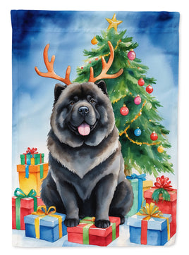 Black Chow Chow Christmas Reindeer House Flag