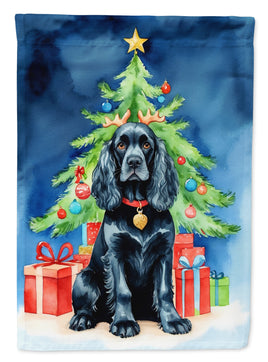 Black Cocker Spaniel Christmas Reindeer House Flag