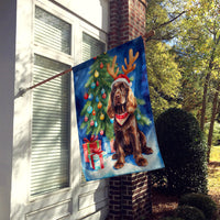 Chocolate Cocker Spaniel Christmas Reindeer House Flag