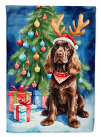 Chocolate Cocker Spaniel Christmas Reindeer House Flag