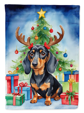 Black and Tan Dachshund Christmas Reindeer House Flag