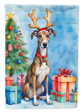 Brindle Greyhound Christmas Reindeer House Flag