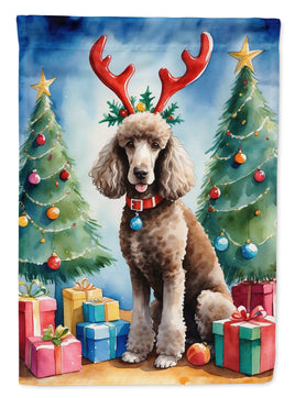 Chocolate Standard Poodle Christmas Reindeer House Flag