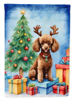 Chocolate Toy Poodle Christmas Reindeer House Flag