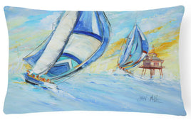 Sailboats and Middle Bay Lighthouse Canvas Fabric Decorative Pillow