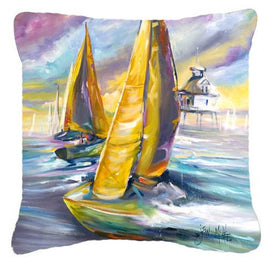 Middle Bay Lighthouse Sailboats Canvas Fabric Decorative Pillow