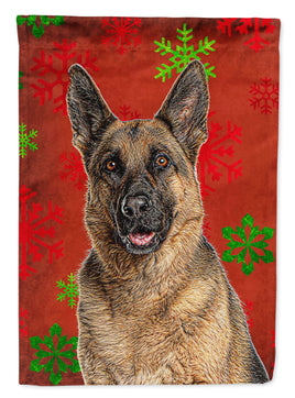 Red Snowflakes Holiday Christmas  German Shepherd Flag Canvas House Size KJ1187CHF