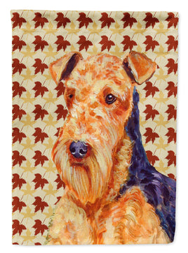 Airedale Fall Leaves Portrait Flag Garden Size