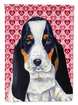 Basset Hound Hearts Love and Valentine's Day Portrait Flag Canvas House Size