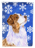 Australian Shepherd Winter Snowflakes Holiday Flag Canvas House Size