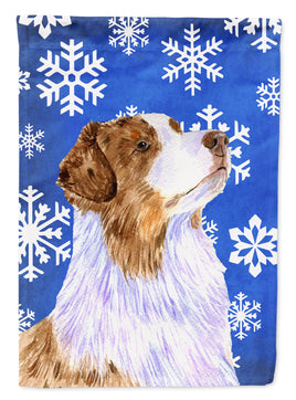 Australian Shepherd Winter Snowflakes Holiday Flag Garden Size