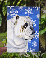 Bulldog English Winter Snowflakes Holiday Flag Garden Size