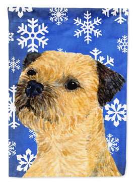 Border Terrier Winter Snowflakes Holiday Flag Garden Size