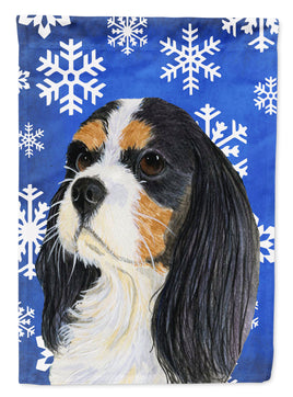 Cavalier Spaniel Winter Snowflakes Holiday Flag Garden Size