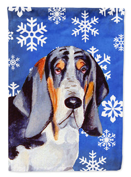 Basset Hound Winter Snowflakes Holiday Flag Canvas House Size