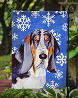 Basset Hound Winter Snowflakes Holiday Flag Garden Size