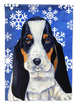 Basset Hound Winter Snowflakes Holiday Flag Canvas House Size