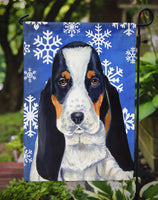 Basset Hound Winter Snowflakes Holiday Flag Garden Size