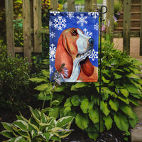 Basset Hound Winter Snowflakes Holiday Flag Garden Size