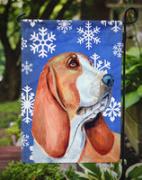 Basset Hound Winter Snowflakes Holiday Flag Garden Size