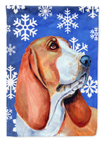 Basset Hound Winter Snowflakes Holiday Flag Garden Size