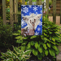 Chinese Crested Winter Snowflakes Holiday Flag Garden Size