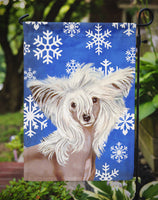 Chinese Crested Winter Snowflakes Holiday Flag Garden Size