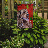 Newfoundland Red and Green Snowflakes Holiday Christmas Flag Garden Size