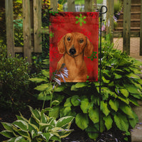 Dachshund Red and Green Snowflakes Holiday Christmas Flag Garden Size