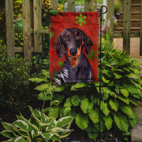 Dachshund Red and Green Snowflakes Holiday Christmas Flag Garden Size