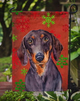 Dachshund Red and Green Snowflakes Holiday Christmas Flag Garden Size