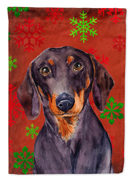 Dachshund Red and Green Snowflakes Holiday Christmas Flag Garden Size