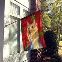 Silky Terrier Red and Green Snowflakes Holiday Christmas Flag Canvas House Size