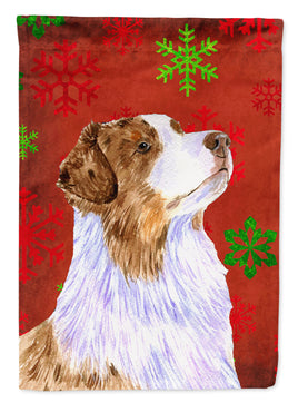 Australian Shepherd Red Snowflakes Holiday Christmas Flag Canvas House Size