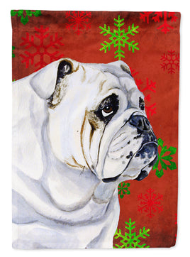 Bulldog English Red Green Snowflakes Holiday Christmas Flag Canvas House Size