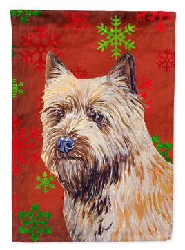 Cairn Terrier Red and Green Snowflakes Holiday Christmas Flag Garden Size