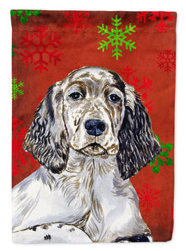 English Setter Red and Green Snowflakes Holiday Christmas Flag Garden Size