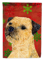 Border Terrier Red  Green Snowflakes Holiday Christmas Flag Canvas House Size