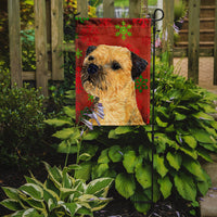 Border Terrier Red and Green Snowflakes Holiday Christmas Flag Garden Size