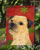 Border Terrier Red and Green Snowflakes Holiday Christmas Flag Garden Size