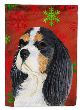 Cavalier Spaniel Red  Green Snowflakes Holiday Christmas Flag Canvas House Size