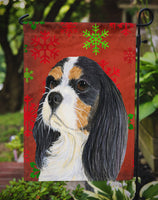 Cavalier Spaniel Red and Green Snowflakes Holiday Christmas Flag Garden Size