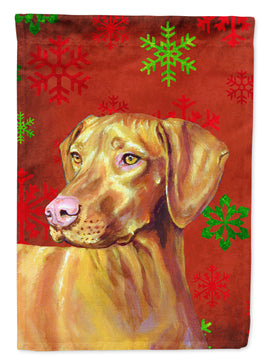 Vizsla Red and Green Snowflakes Holiday Christmas Flag Garden Size